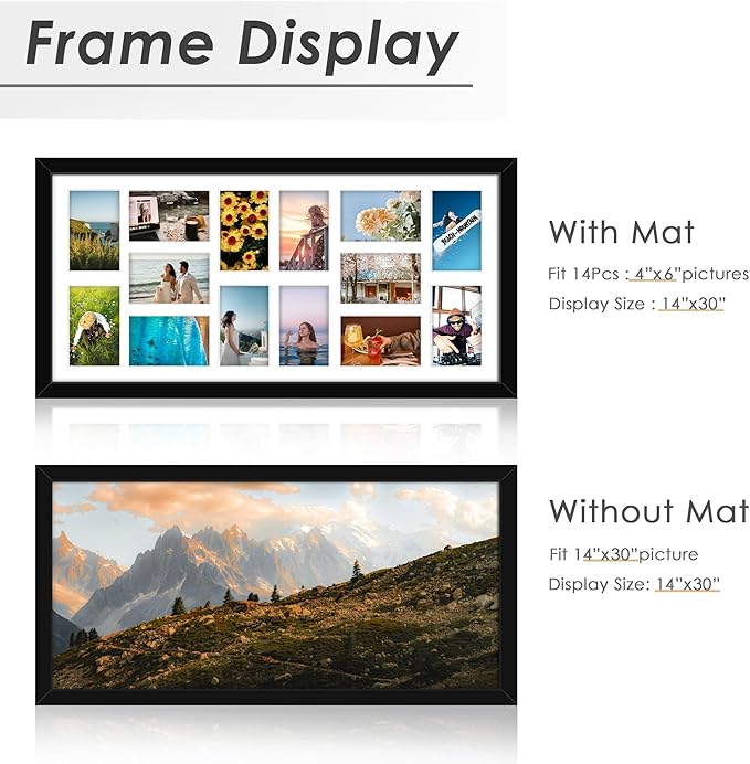 14x30 Picture Frame 4x6 Collage Picture Frame Displays Fourteen 4x6 inch Photos Collage Wall Decor Wall Hanging Black