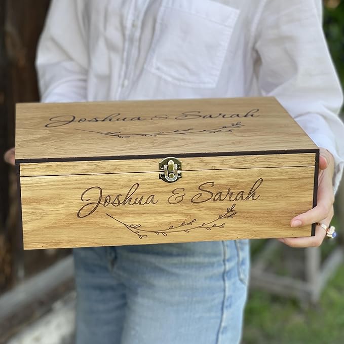 Personalized Memory Wooden Keepsake Decorative Letter Box with lock hinged lid – Custom Wedding Engagement Couple gift for Him, Her, Boyfriend, Girlfriend, Friend, Time capsule box