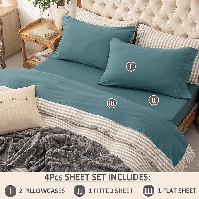 PURE ERA Jersey Knit 4pc Bed Sheet Set 100% T-Shirt Cotton Super Soft Comfy Breathable Fits Mattress Up to 20" Extra Deep Pocket (Solid Cerulean Blue, Cal King)