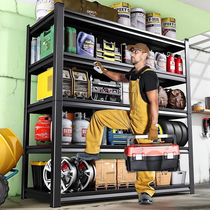 Garage Shelving,Heavy Duty Garage Storage Shelves,Metal Shelving Unit,5 Tier Adjustable Steel Utility Shelf,Use for Basement,Warehouse, Pantry Closet,Black (Steel-72 H*35.4" W*12" D)