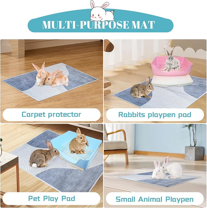 PINVNBY Washable Guinea Pig Cage Liner,31.5x19.69x0.16 Inches Rabbit Litter Box Mat Waterproof Bunny Rug Reusable Small Animal Cage Potty Liners with Anti Slip Bottom Pad for Chinchillas Hamster Rat