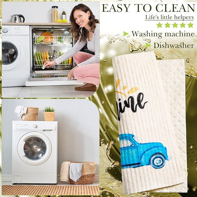 CHENGU 6 Pcs Swedish Kitchen Dishcloths, Absorbent Reusable Sponge Cleaning Dish Cloths, Fast Drying Washable Decorative Tea Towels, No Odor Bar Hand Towel (Sunflower)