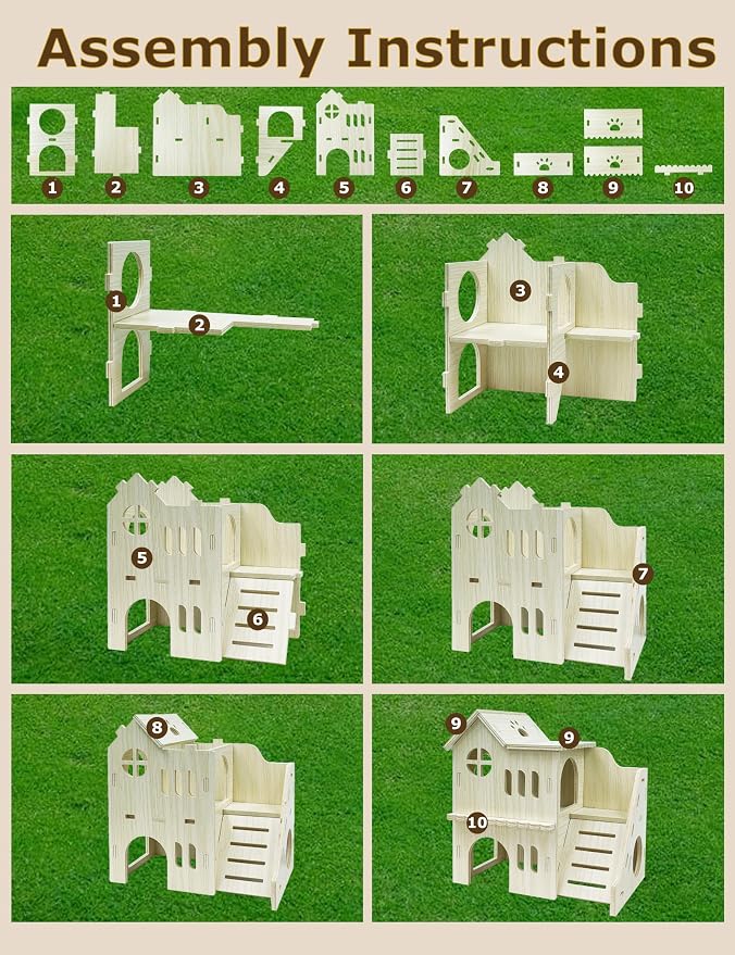 Hamster Hideout Cage Accessories - Hamster House and Habitat Wooden Hide Hut with Climbing Ladder for Dwarf Gerbils and Mouse Mice Rat Other Small Animals etc.