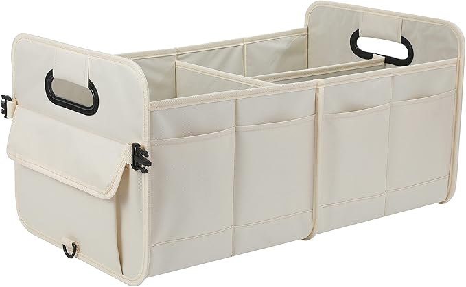 Car Trunk Organizer Car Storage Organizer Collapsible Multi Compartment Car Organizer Adjustable Straps for SUV(Beige)