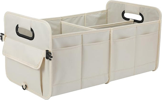 Car Trunk Organizer Car Storage Organizer Collapsible Multi Compartment Car Organizer Adjustable Straps for SUV(Beige)