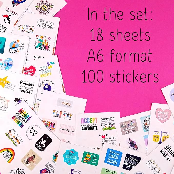 100Pcs Disability Stickers for Water Bottle and Laptop - Disability Pride Party Supplies & Decorations, Waterproof Vinyl Support Decals, Gifts for Women & Men