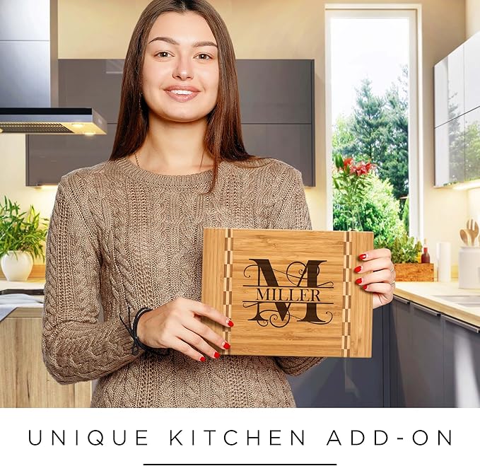 Personalized Cutting Board, Custom Engraved Bamboo Wood Cutting Boards, Customized Name and Monogram Charcuterie Board, Christmas, Housewarming Gift, Multiple Sizes, Engraved in USA by My Sign Center