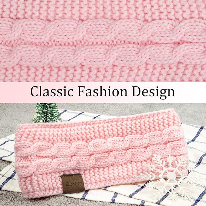 Loritta Womens Ear Warmers Headbands Winter Warm Fuzzy Cable Knit Head Wrap Fleece Lined Gifts