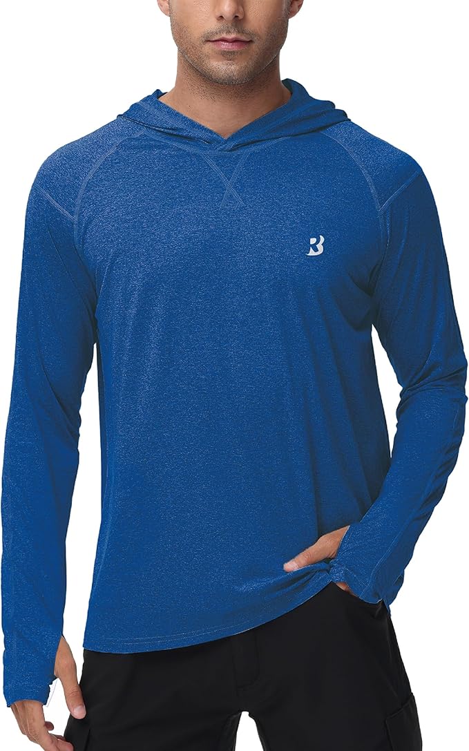 Roadbox Mens UPF 50+ Fishing Shirts, Long Sleeve UV Sun Hoodie, Hiking Running Swim Athletic Workout Shirt