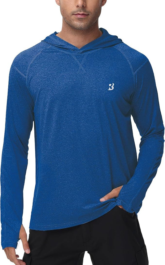 Roadbox Mens UPF 50+ Fishing Shirts, Long Sleeve UV Sun Hoodie, Hiking Running Swim Athletic Workout Shirt