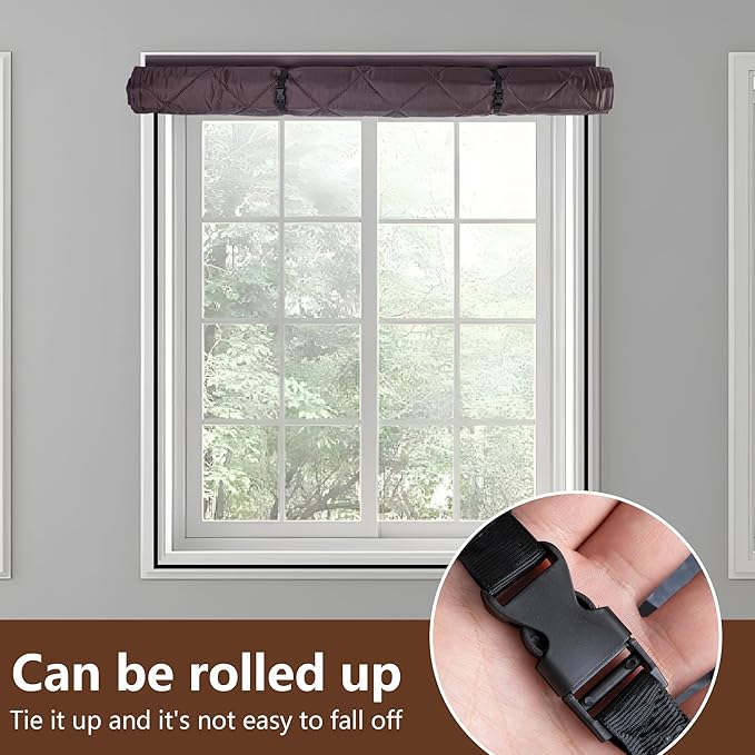 3 Layer 63 x 39 Inch Visible Winter Insulated Window Cover,Oxford Thermal Insulated Window Blanket with Fastener,Brownish Red Window Insulation Kit for Winterizing Keeping Home Warm