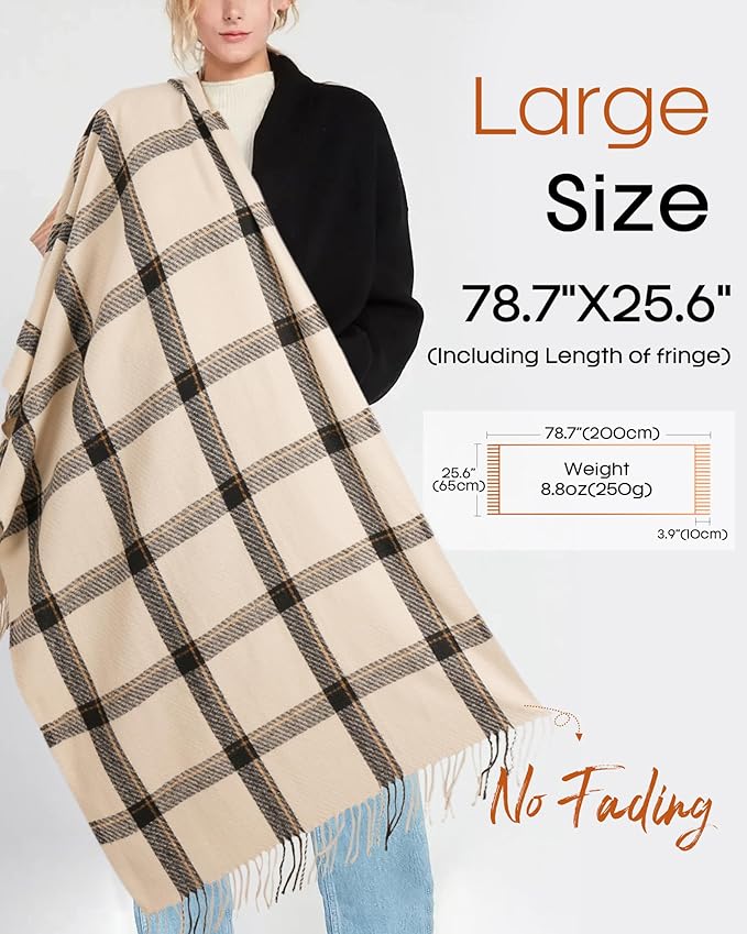 FURTALK Winter Scarf for Women Shawl Soft Tassel Plaid Large Oversized Scarves Wraps