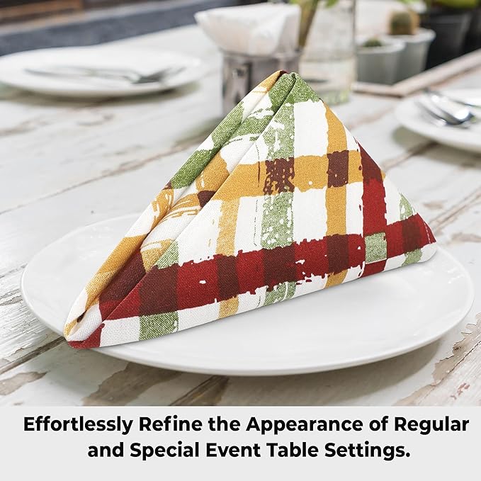 Urban Villa Harvets Dinner Napkins Set of 12, 20x20 Inches Soft Premium Hotel Quality Napkins, Highly Absorbent, Reusable & Washable Table Dinner Napkins - (Multicolor, Fall Checks)