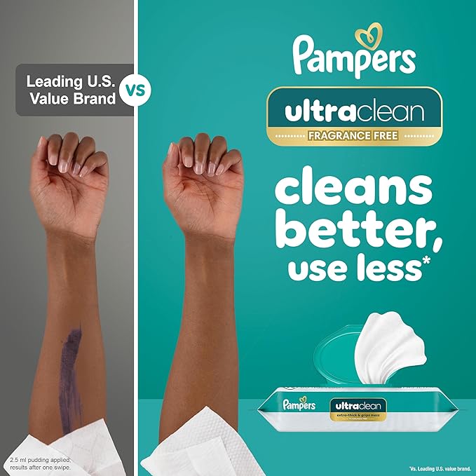 Pampers Ultra Clean Baby Wipes (Previously 'Free & Gentle'), 99% Water, Hypoallergenic, Unscented, 100% Plant Based, Plastic-Free, 624 Baby Wipes Total (8X Flip-Top Packs) [Packaging May Vary]