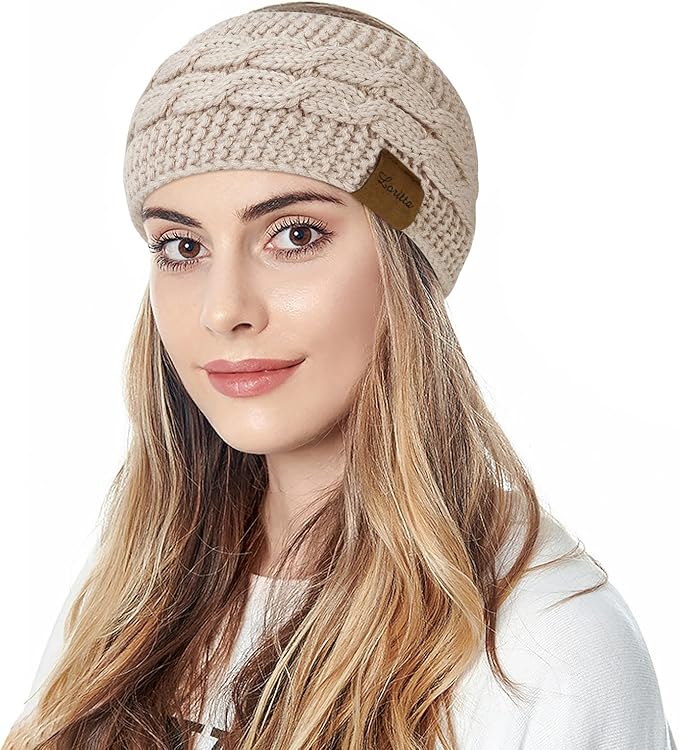 Loritta Womens Ear Warmers Headbands Winter Warm Fuzzy Cable Knit Head Wrap Fleece Lined Gifts