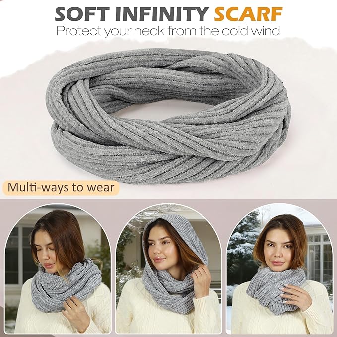 Winter Hats Gloves Scarf Set for Women, Beanie Hat Headband Ear Warmer, Infinity Scarf Touchscreen Gloves for Cold Weather