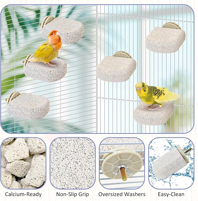 BNOSDM 6PCS Bird Beak Grinding Stone Perch Cage Accessories Parakeets Stand | 2.8*2.6in Natural Volcanic Lava Stone,calcium mineral blocks for birds, bird platform for cage ,Small Bird Toys for Conures