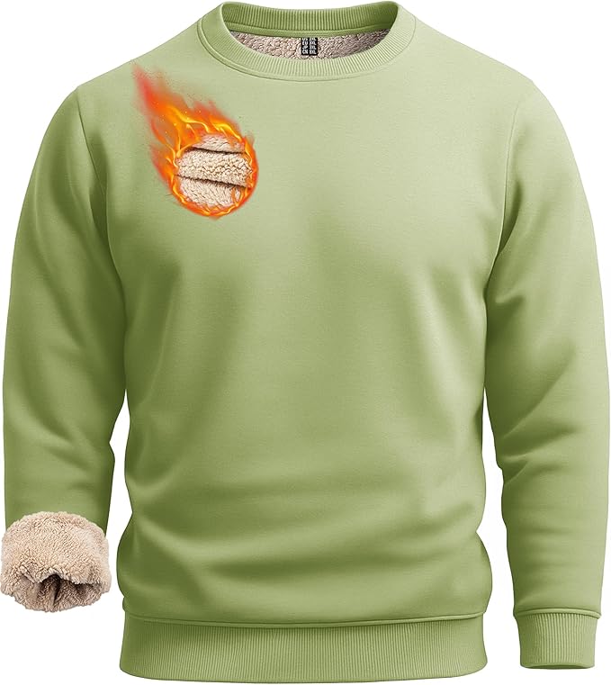 Boladeci Men's Full Sherpa Lined Crewneck Sweatshirts Heavy-weight Fleece Pullover Thick Thermal Long Sleeve Cotton