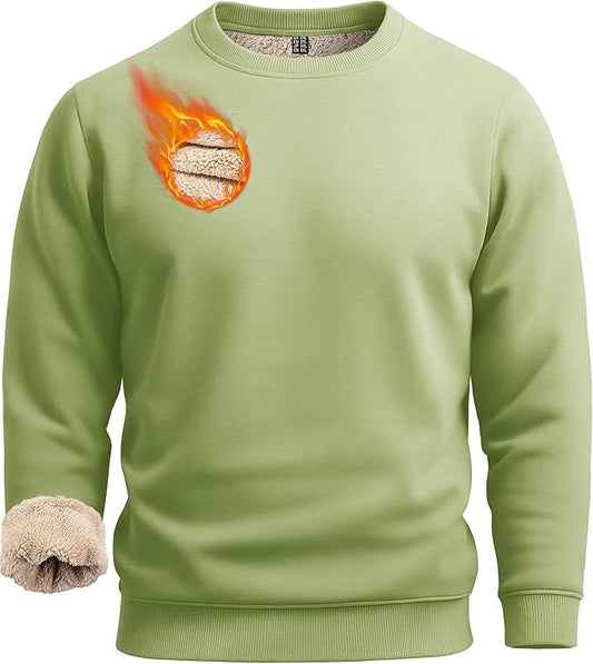 Boladeci Men's Full Sherpa Lined Crewneck Sweatshirts Heavy-weight Fleece Pullover Thick Thermal Long Sleeve Cotton