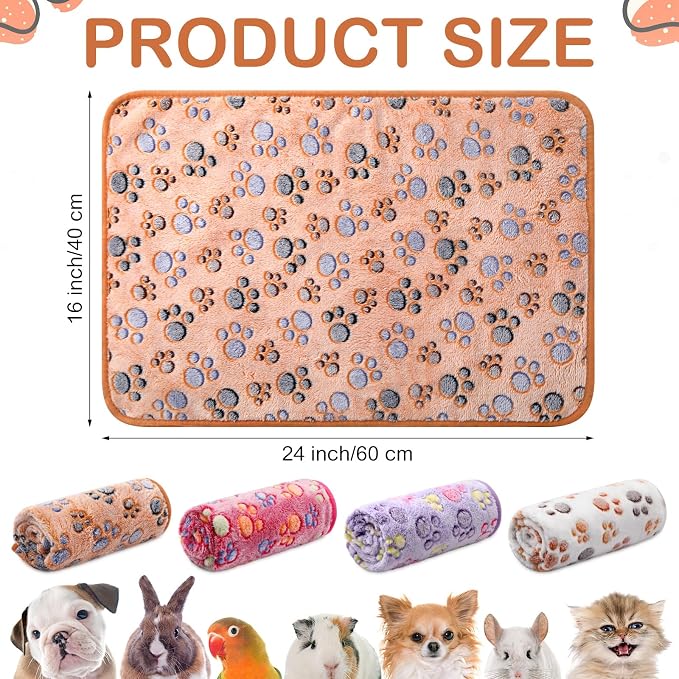 Tudomro 8 Pcs Guinea Pig Fleece Cage Liners, Paw, 16 x 24 Inch | Washable Reusable Small Animal Bedding, Absorbent Blankets for Ferret Chinchilla, Soft Fleece Mat Pads Protect Furniture