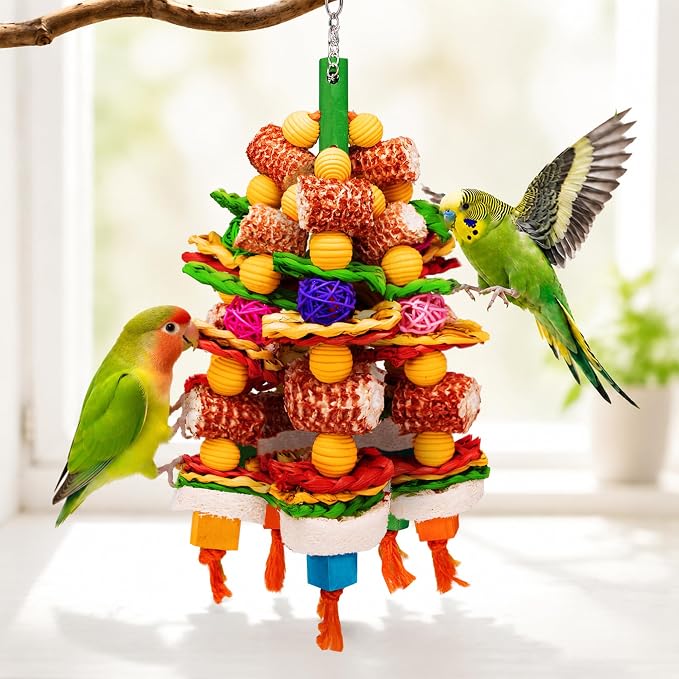 Bird Toys Natural Corn Cob Loofah Chew Toys for Small Medium Parrots | Bird Chew Toys,Cage Accessories,Natural Corn Cob Loofah Slices,for Cockatiels Lovebirds Small&Medium Parrots,Keep Bird Active