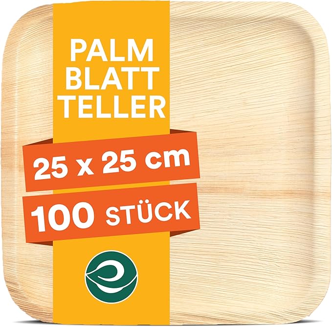 ECO SOUL Compostable 10 Inch Palm Leaf Square Plates (100 Count) Like Bamboo Plates | Biodegradable | Eco-Friendly, Microwave & Oven Safe