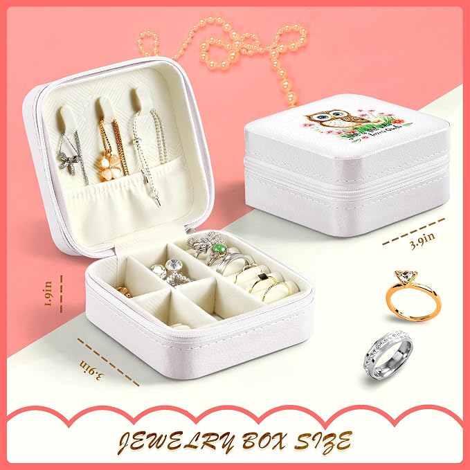 Owl Jewelry Box, Gifts For Kids Teens Girls, Owl Lovers Stuff Items Accessories Things Merchandise Decor Merch, Travel Ring Earrings Necklace Organizer Holder!