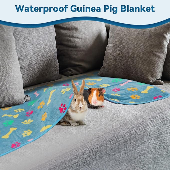 YUEPET 3 Pack Waterproof Guinea Pig Blankets, Fleece Cage Liners, L | Guinea Pig Fleece Cage Liners, Waterproof Backing, Machine Washable, Soft Fleece Surface, 48 x 24 in