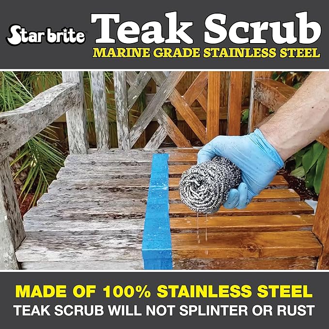 STAR BRITE Marine-Grade Stainless Steel Scrub Scouring Pad Scrubber - Refinish Wood Furniture & Boat Teak