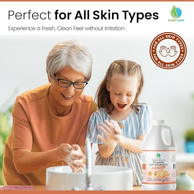 AntiMicrobial Hand Soap 64 oz - Peach Bellini Gentle Foaming Liquid Hand Soap Refill Antibacterial - Moisturizing, Long Lasting Freshness & Safe for Skin