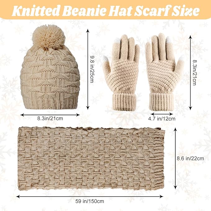 JenPen 4 Pcs Winter Hat Scarf and Gloves Set for Women Include Ear Cover Cold Weather Scarf Hat Knit Beanie Gloves