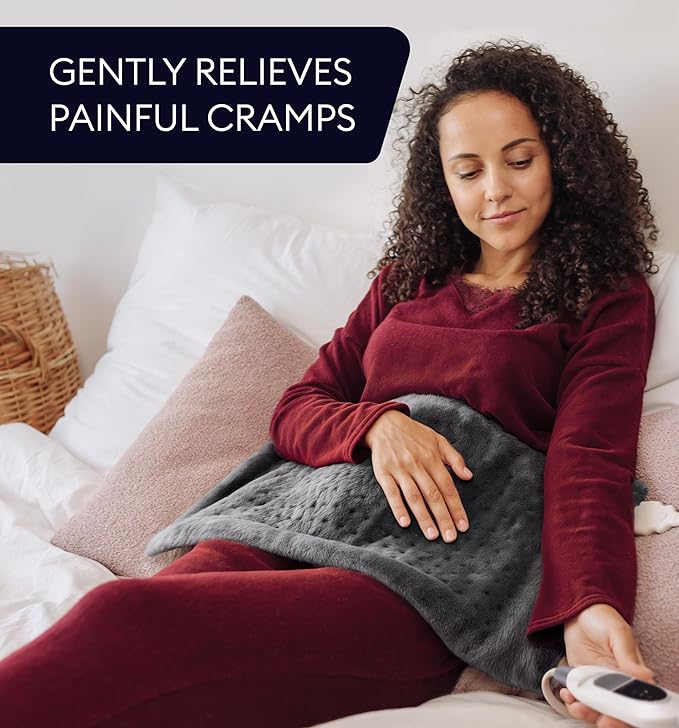 GENIANI Electric Throw - XXL 18"x26" Heating Pad for Back Pain & Cramps Relief, Auto Shut Off, Machine Washable, Heat Pad, for Women, Men, Heat Patches (Tabby Gray)