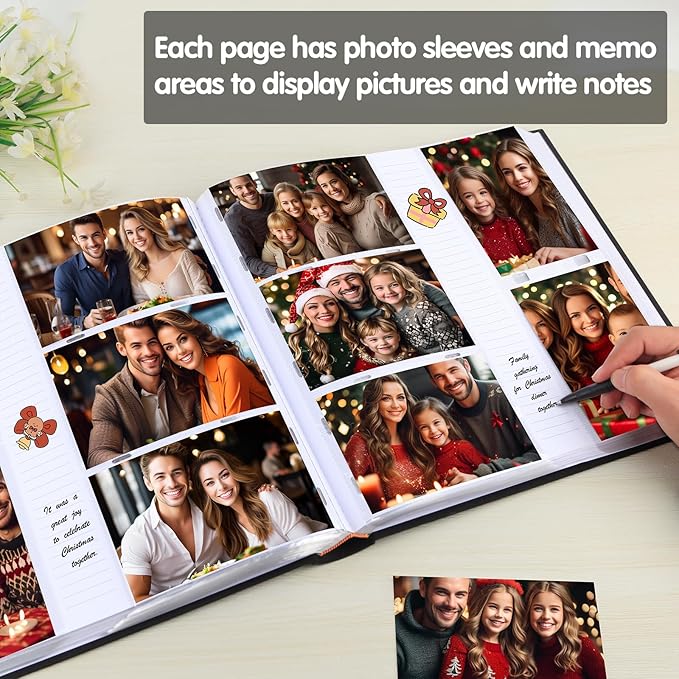 Photo Album 4x6 600 Photos with Writing Space,4 x 6 Photo Book Linen Cover with Front Window, 4x6 Picture Album, 600 Photos Photo Album Book for Wedding Kids Travel Family Baby Pictures (Black)