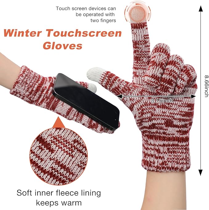 Tavaleu Womens Winter Beanie Hat Scarf Gloves Set, Pom Pom Beanie Warm Knit Scarf Touchscreen Gloves for Cold Weather