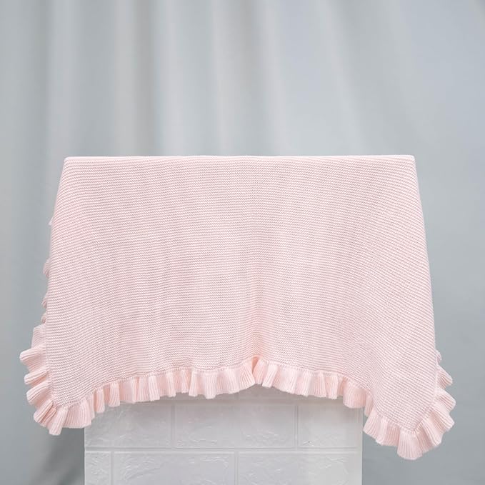 Ruffle Knit Blanket for Baby - 100% Luxury Soft Cotton Knit Warm Cozy Cuddle Stroller Crib Blanket for Newborns, Infants, & Toddlers (Pink)