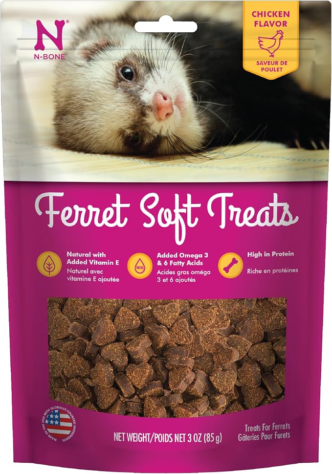 N-Bone Ferret Soft Treats, Chicken Flavor, Natural Soft Chew Treats for Ferrets, Delicious Everyday Snacks & Training Rewards, Made in USA, 3 oz