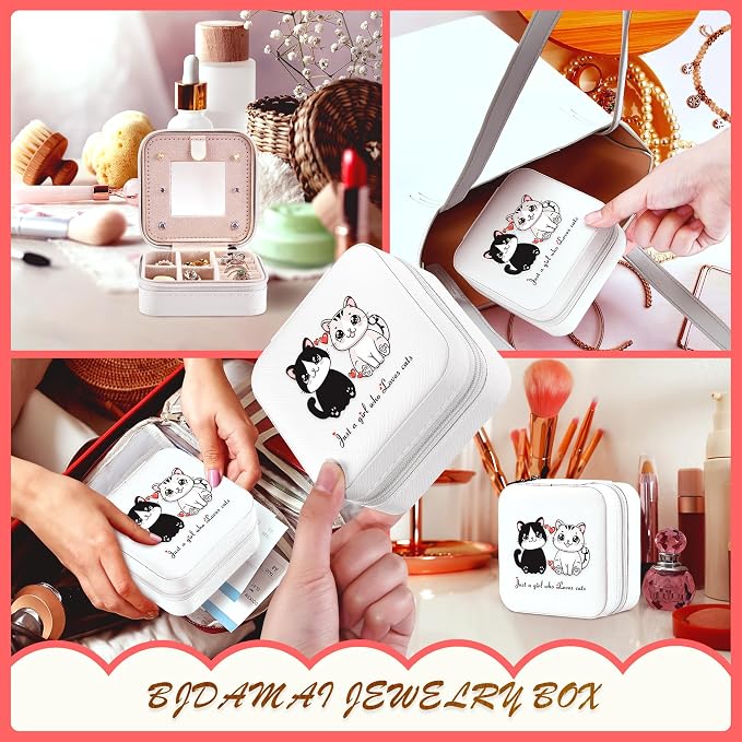 Cat Jewelry Box, Gifts For Women Teens Girls, Cat Lovers Stuff Items Accessories Things Merchandise Decor Merch, Travel Ring Earrings Necklace Organizer Holder!