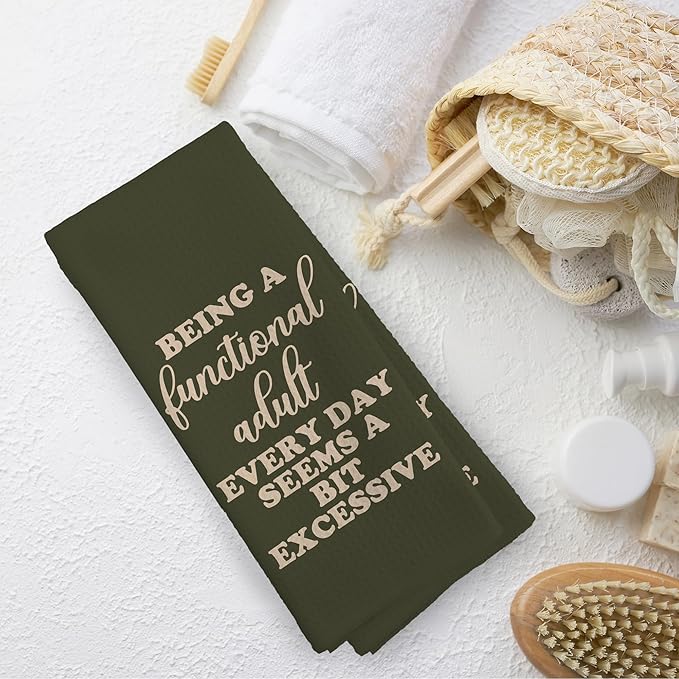 Funny Sarcastic Adult Grayish Green Dish Towels 16x24 Inches, Decorative Absorbent Hand Tea Kitchen Bathroom Towels