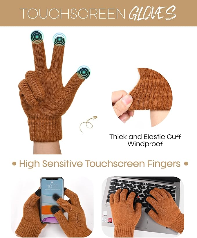 FURTALK Womens Winter Hat Gloves Scarf Set Fleece Knit Pom Beanie Warm Neck Warmer Touchscreen Gloves 3 in 1 Gift Set
