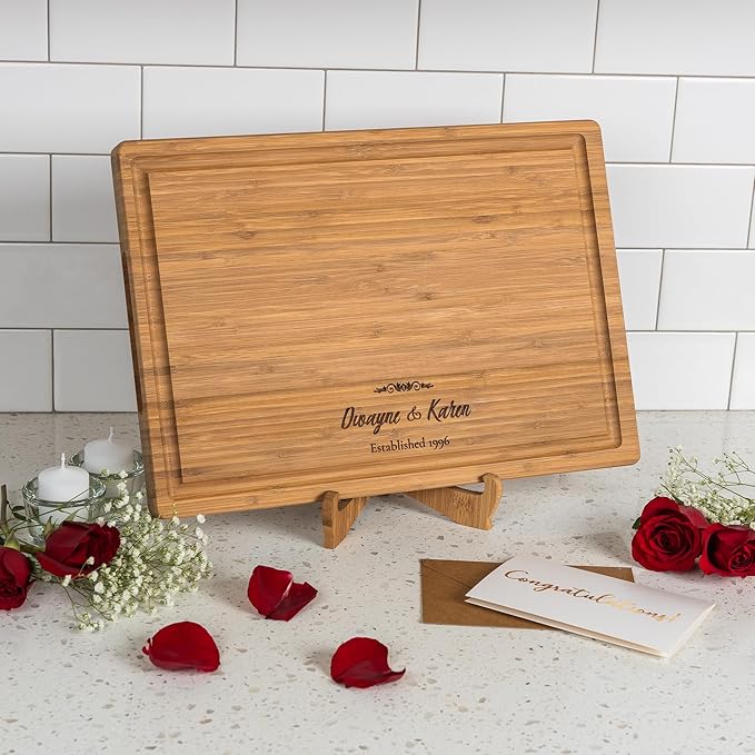 Personalized Cutting Board - Custom Engraved Wood Charcuterie Board Perfect for Wedding Gift, Mother's Day & Anniversary, With Gift Box & Stands - Large (16'' x 11'' x 1'')