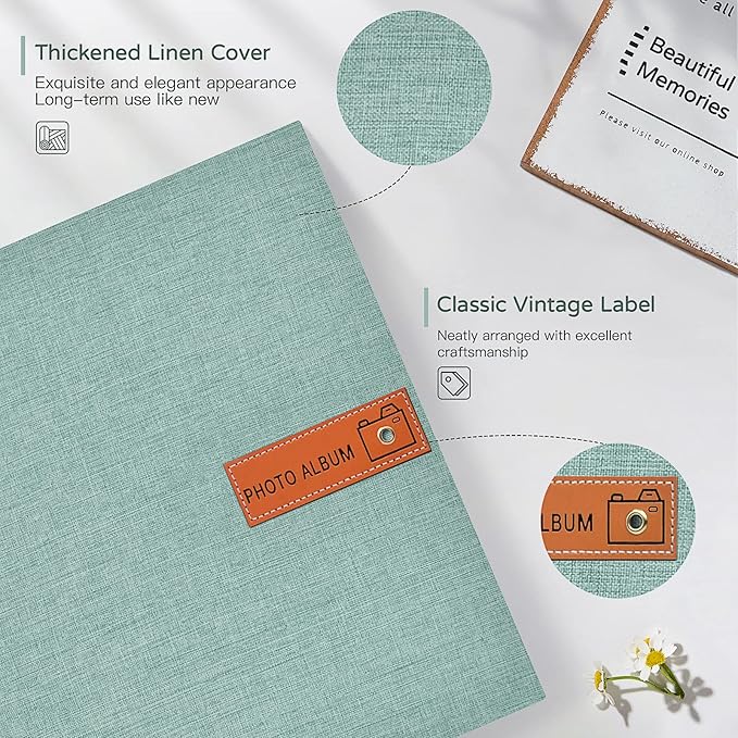 Popotop Large Photo Album Self Adhesive 4x6 5x7 8x10 Scrapbook Album DIY Picture Book,Gifts for Mom,Family Baby and Wedding,with Metal Pen and Plastic Board