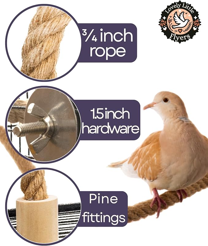Bird Rope Perch for Parrots, Bendable Natural Jute Boing with Pine Wood and Stainless Steel Mount, Cotton Alternative, Cage Accessory for Parrots (Brown, 2 feet)
