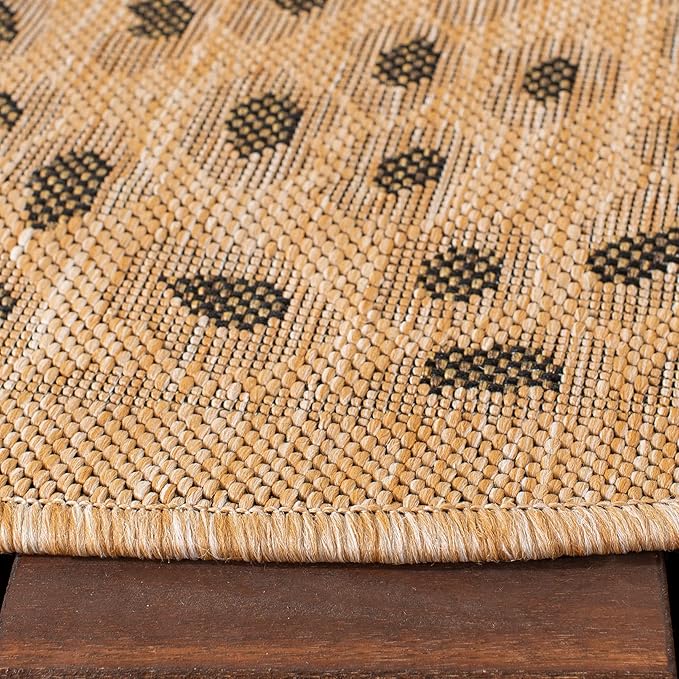 SAFAVIEH Washable Rug Outdoor Courtyard Collection - 6'7" Round, Natural & Gold, Non-Shedding & Easy Cleaning, Ideal for Patio, Backyard, Mudroom (CY6104-39)