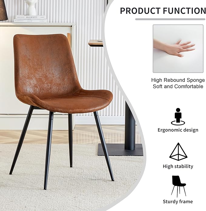 Modern Round Dining Table & Chairs Set for 4, 42" Wood Table with Upholstered PU Leather Chairs for Small Spaces