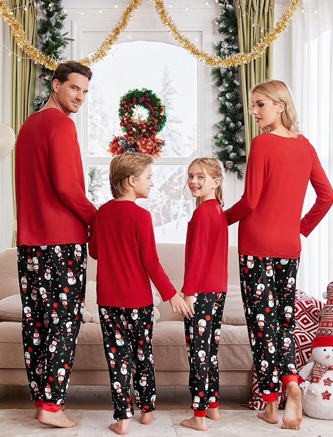 Ekouaer Family Matching Pajamas Christmas Sleepwear Long Sleeve Sleep Shirt with Plaid Pants Soft Loungewear Pjs Set S-XXL