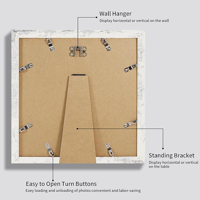 iRahmen 12x12 Picture Frame Set of 4 with Tempered Glass, Display 10x10 Pictures with Mat or 12 x 12 Without Mat, Wooden Photo Frames for Tabletop Display and Wall Mounting