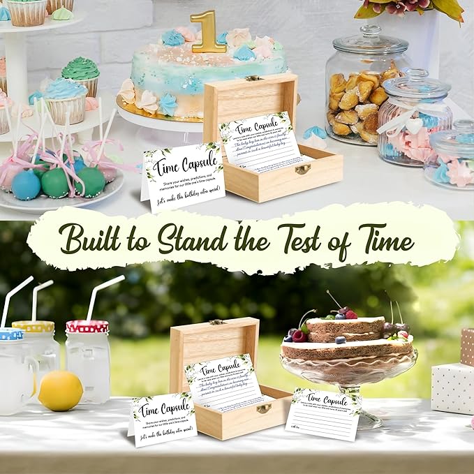 Baby Time Capsule Box 1st Birthday Party Activities - 50 Pcs Advice And Wishes For Time Capsule Cards, First Birthday Guest Book Baby Shower Games Ideas