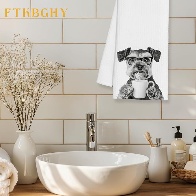 Funny Schnauzer Decor Coffee Kitchen Towels Gift, Schnauzer Dog Gifts, Coffee Gifts for Women, Dog Lover Gift Decorative Dish Hand Tea Towels for Kitchen Home Bar Decor, 16x24 Inch