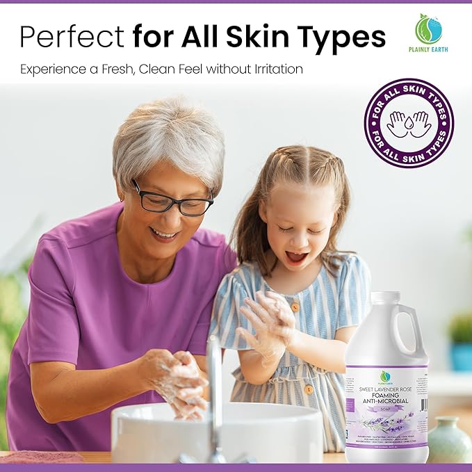 AntiMicrobial Hand Soap 64 oz - Sweet Lavender Rose Gentle Foaming Liquid Hand Soap Refill Antibacterial - Moisturizing, Long Lasting Freshness & Safe for Skin