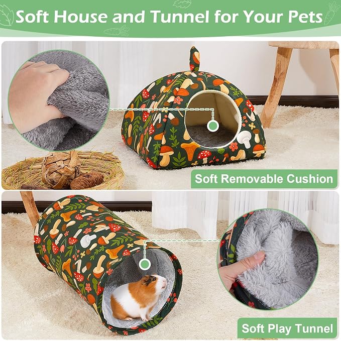 Bienbee Guinea Pig Hideout, 2 Piece Washable Set for Small Animals Large | Guinea Pig Bed With Soft Plush, Resilient Padding, and Easy Machine Washing for Resting Hiding and Tunnel Playing